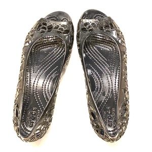 Smoky grey croc jelly open toe flats